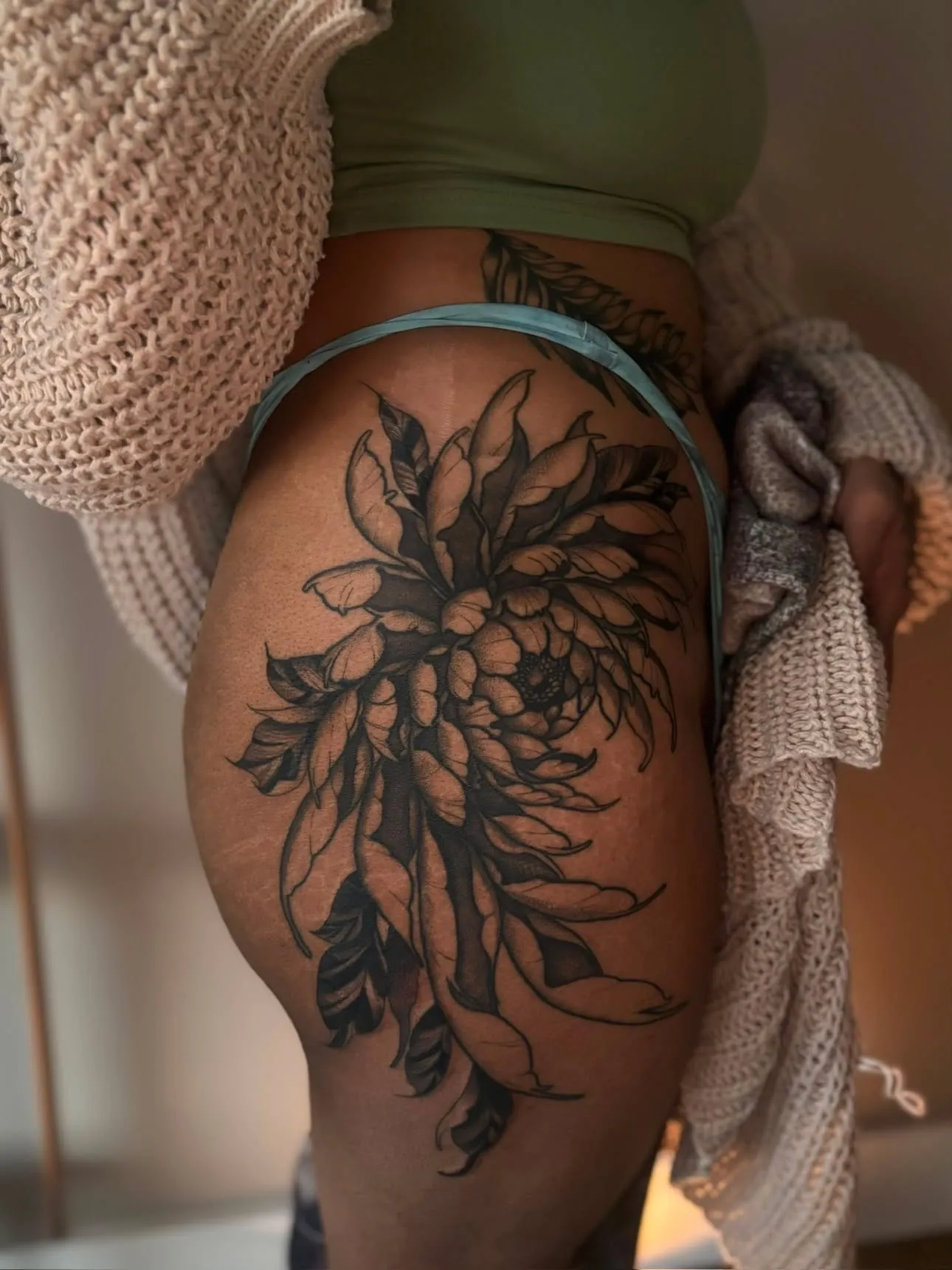 Chrysanthemum floral hip tattoo
