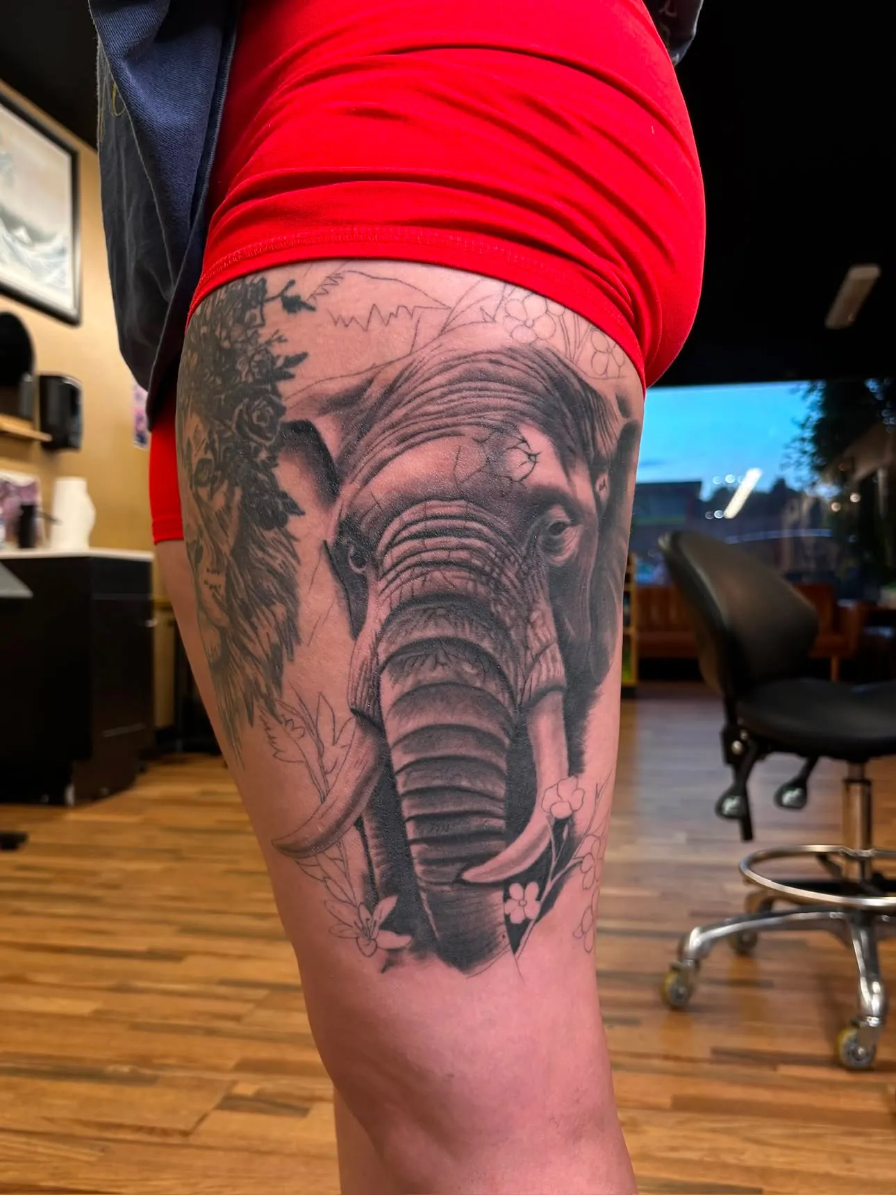 Matriarch — realism tattoo, thigh