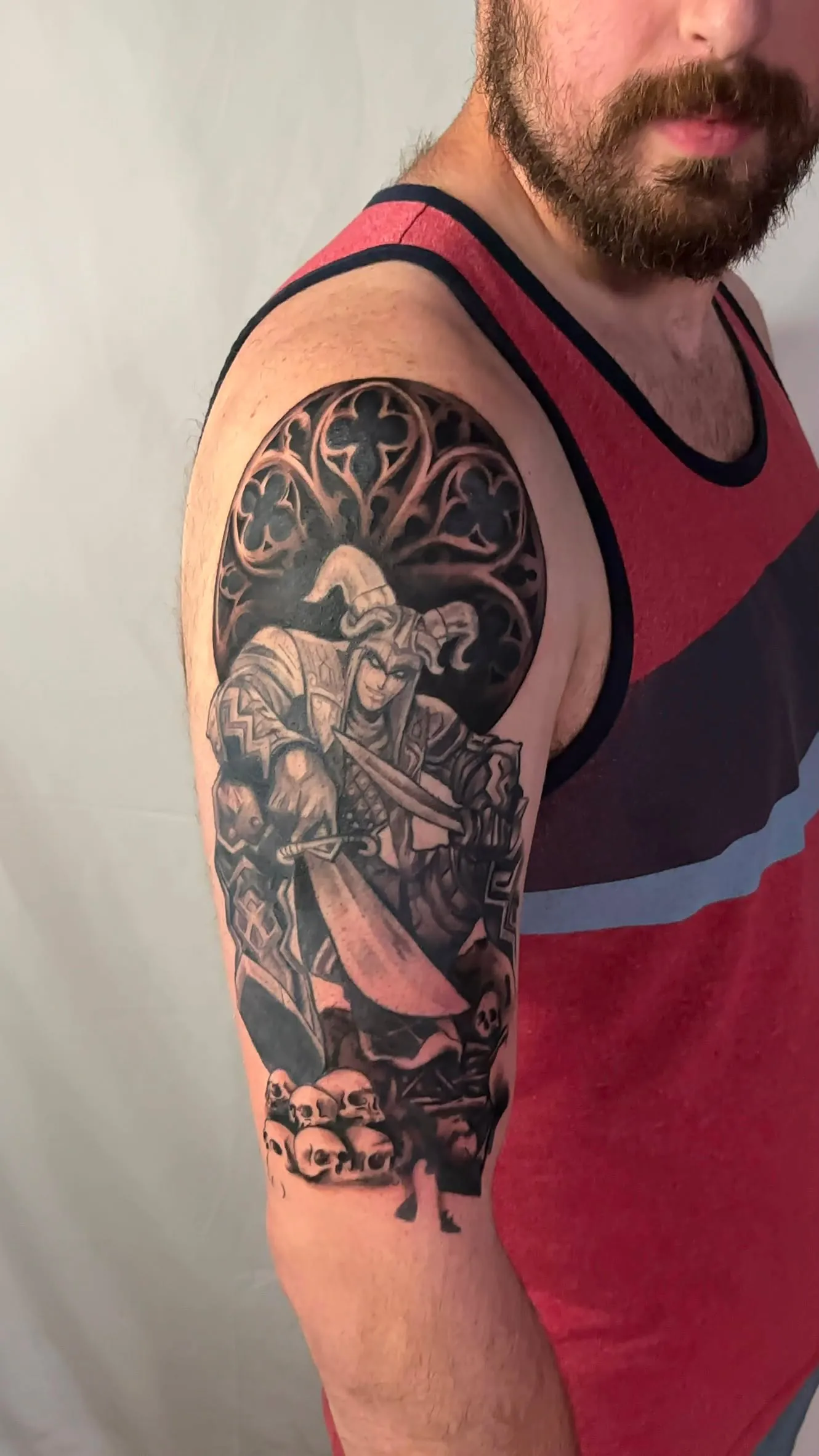 The Wanderer — blackwork tattoo, arm